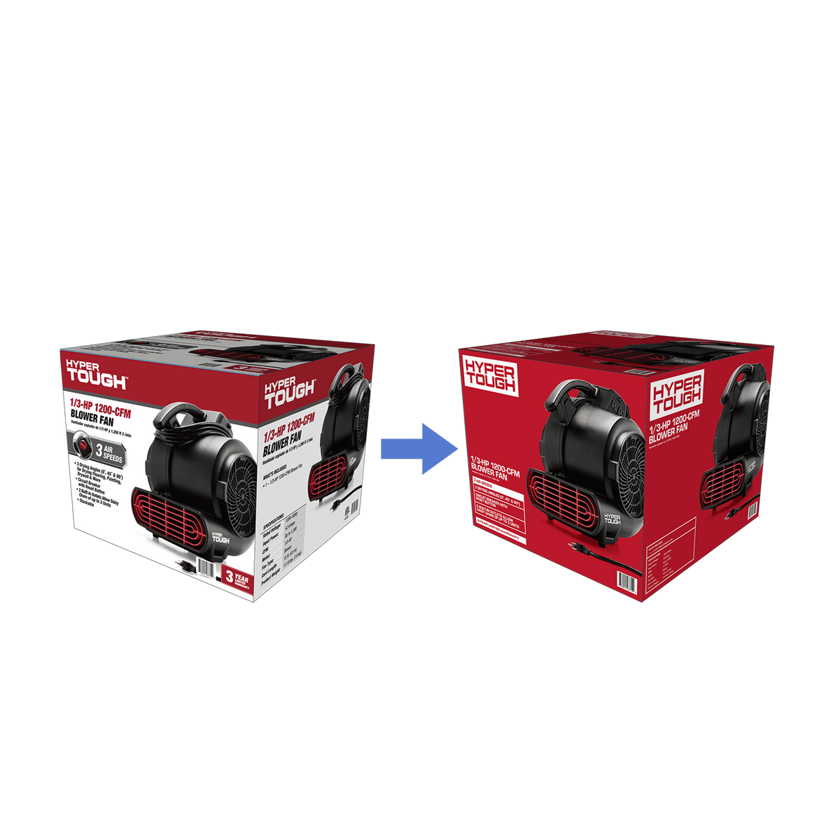 Hyper Tough 1/3 HP 1200 CFM Air Mover Blower Fan for Home Use, Workshop, and Industrial Use - 3 Speeds, 3 Adjustable Angles, and a Daisy Chain
