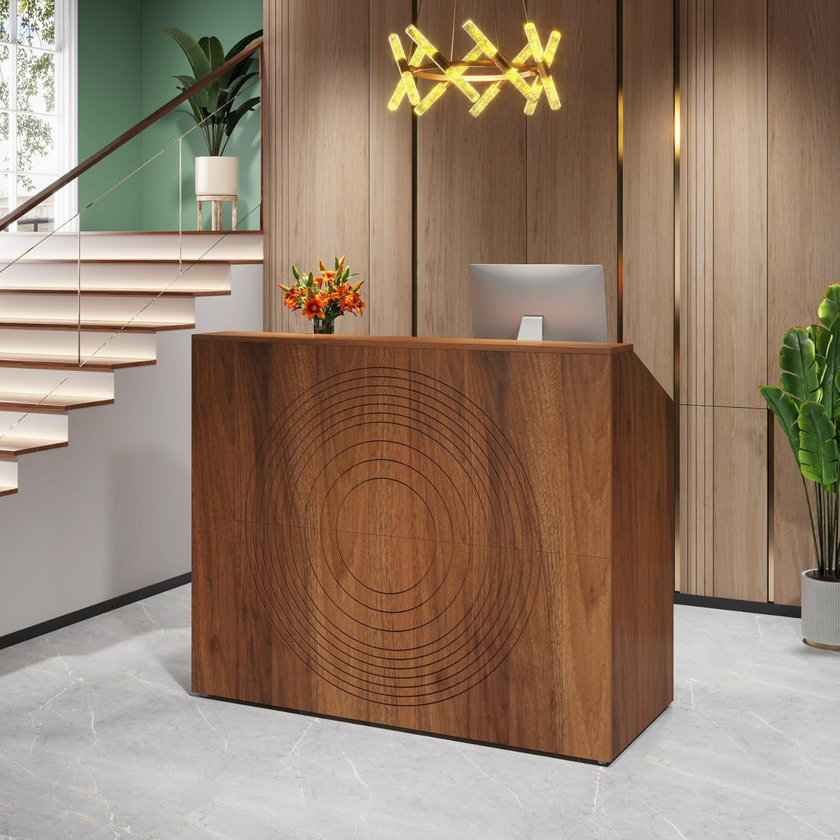 Tribesigns 47" Reception Desk，Modern Wood Front Desk Retail Counter for Checkout, Lobby, Walnut