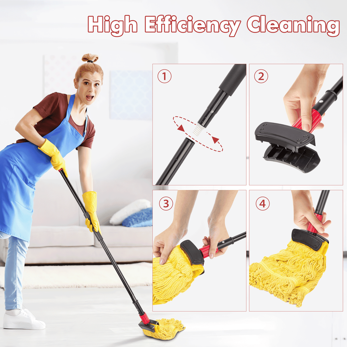 SUGARDAY Commercial Mop for floors Looped-End String Wet Heavy Duty Industrial Wet Mop