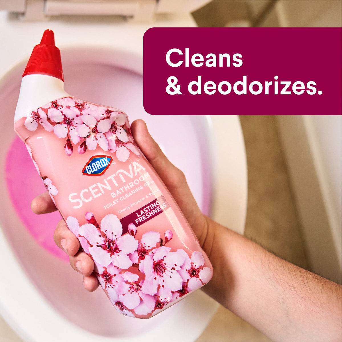 Clorox Scentiva Bathroom Toilet Cleaning Gel, Cherry Blossom and Peach, 24 Fluid Ounces