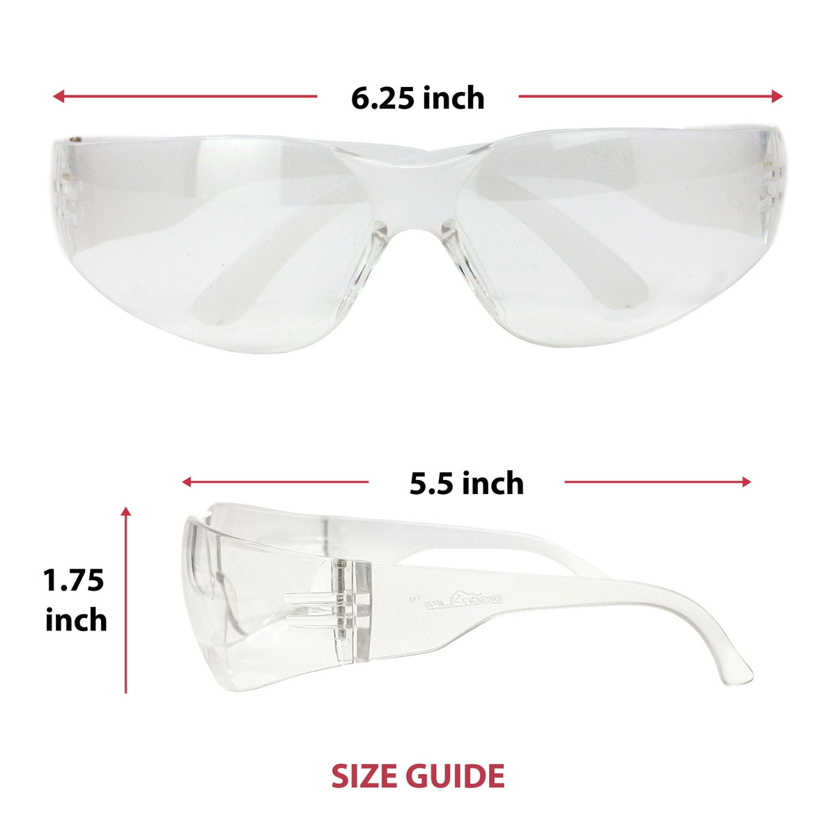 Bison Life Clear Safety Glasses, Pack of 12, ANSI Z87.1 Scratch & Impact Resistant, Polycarbonate Lens, One Size, Wrap Around Eyewear