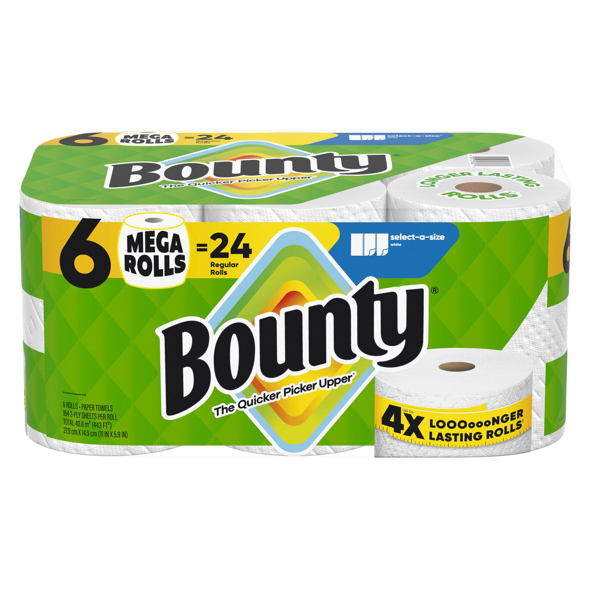 Bounty Paper Towels Select-A-Size White, 6 Mega Rolls, 164 Sheets per Roll