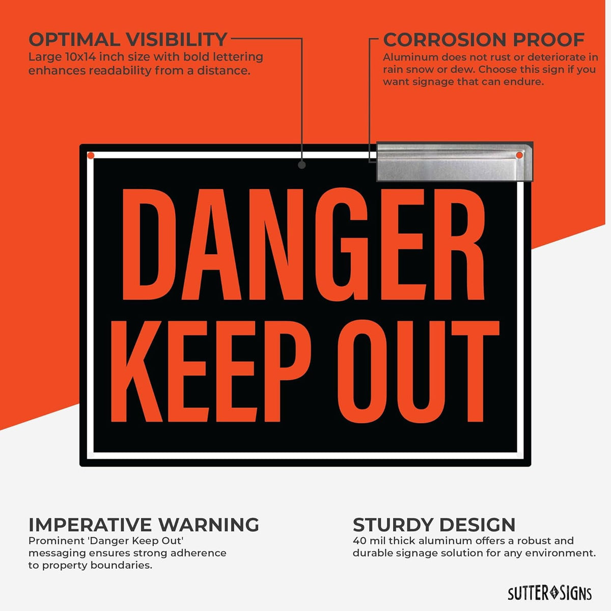 Danger Keep Out Sign | Private Property No Trespassing Keep Out Sign, 10x14 Inch Rust-free Aluminum