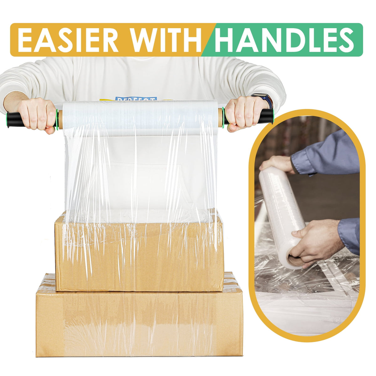 MaxGear Stretch Wrap Film, Shrink Wrap Roll(15"x1000 Feetx60 Gauge,2pack) with Rolling Handles, Industrial Strength Self-Adhering Plastic Wrap for Moving Packing Wrapping & Pallet Wrap, Clear