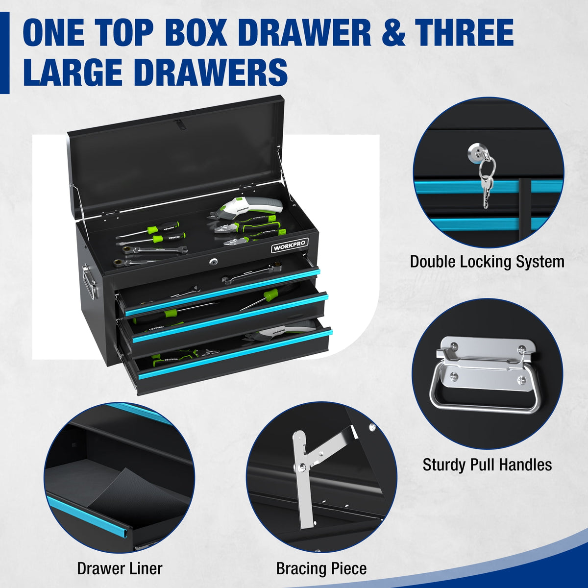 WORKPRO 24.5 inch 5-Drawer Rolling Tool Chest, Sliding Metal Drawer Rolling Tool Storage Cabinet, Removable Toolbox Organizer for Workshop, Garage