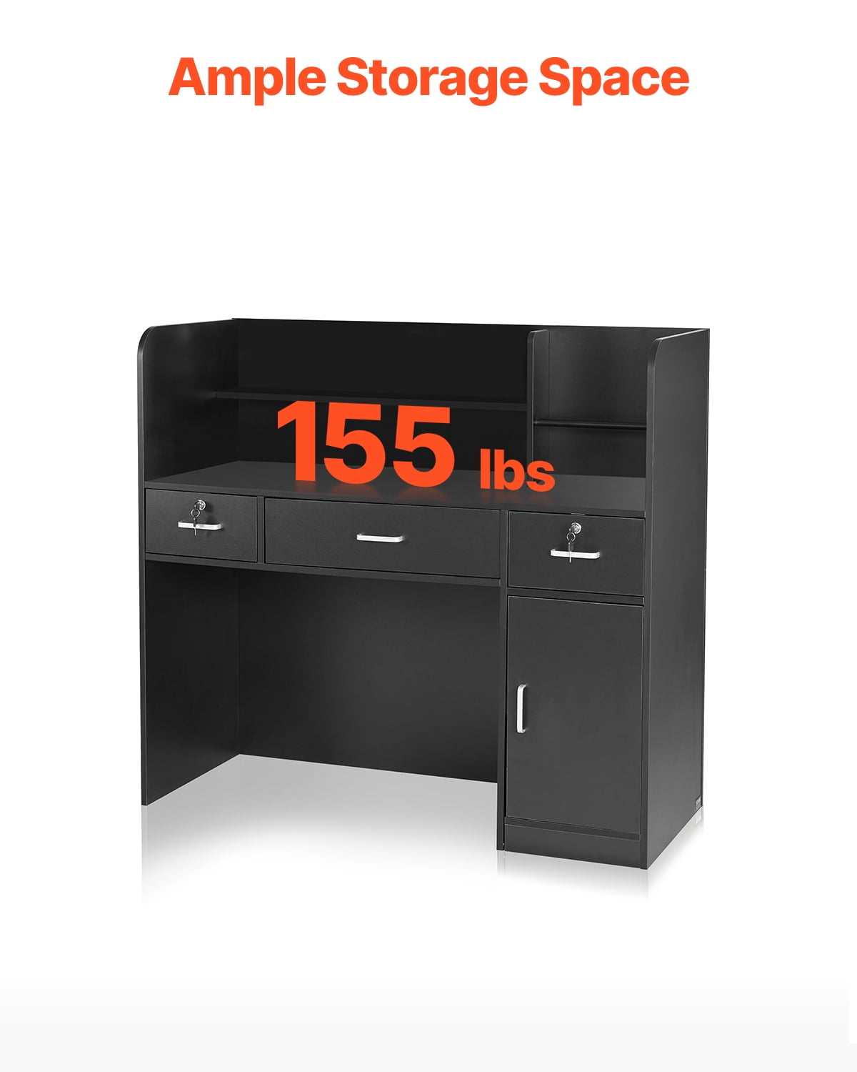 VEVOR Reception Desk, 47 Inch Rectangular Front Counter Table, Office Reception Counter with Lockable Drawer and Storage Cabinet, for Checkout, Lobby, Beauty Salon and Office, Black