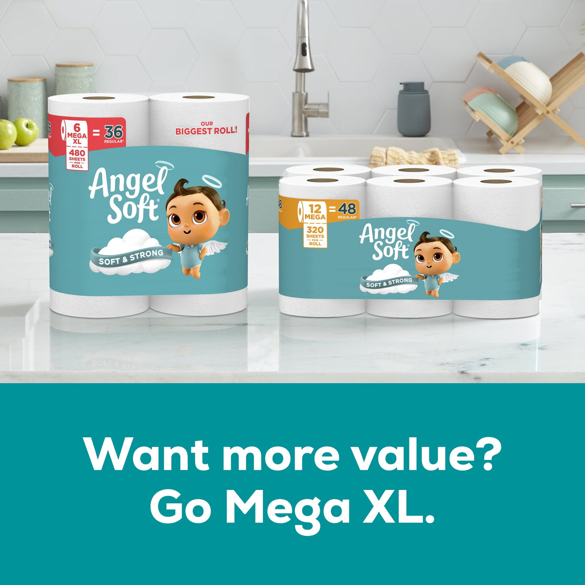 Angel Soft 2-Ply Toilet Paper, 48 Mega Rolls, 320 Sheets per Roll