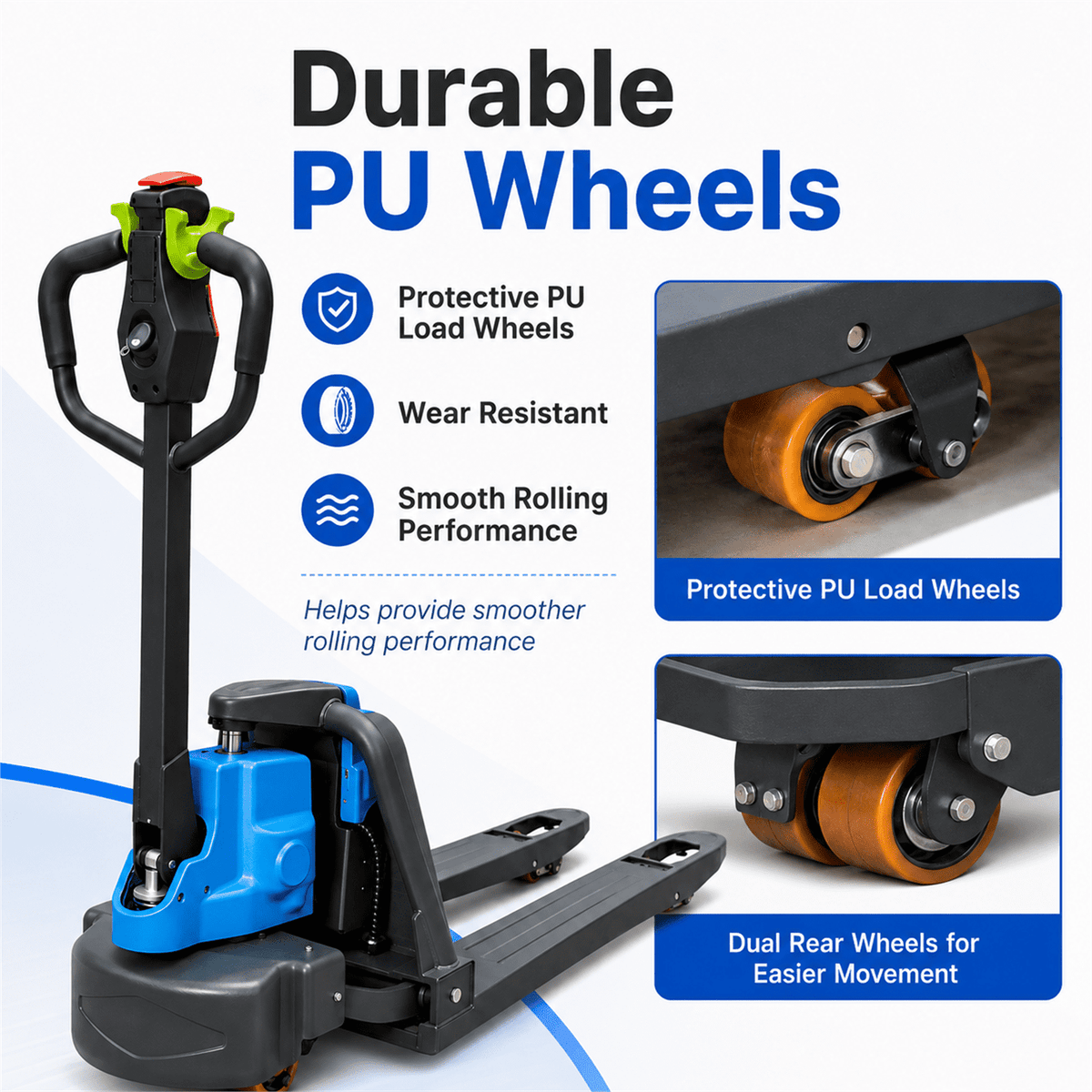 HPDMC Li-Ion Electric Pallet Truck, 3306 lbs Capacity Electric Pallet Jack with 48" Forks, Ergonomic Control Handle, PU Load Wheels, Easy-Access Charging Port for Warehouse Use