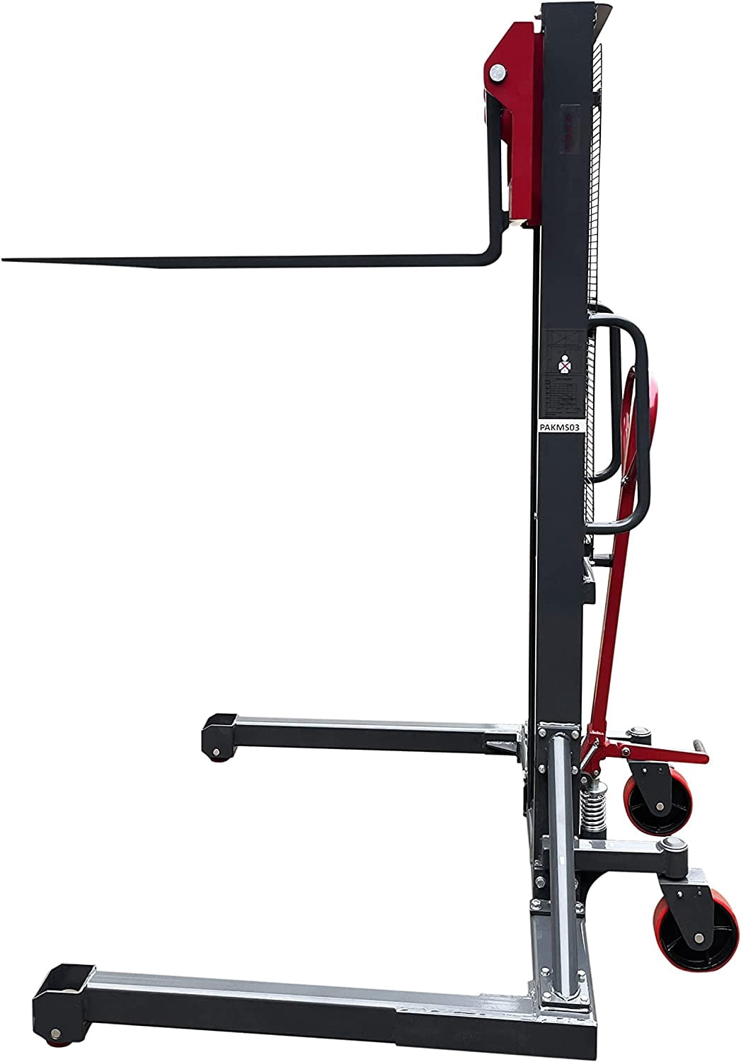 Pake Handling Tools Long Fork Manual Pallet Stacker Hand/Foot Pump Lift Truck Hydraulic Lift with Adjustable Fork and Straddle Legs, 2200 lbs Capacity, Lift Height 63", Fork 45.27" L, Leg 49.2" W