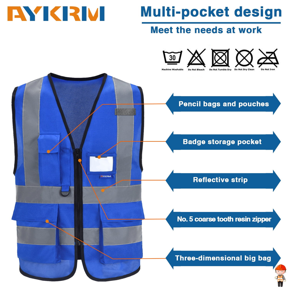 YongKang Lemmy AYKRM Breathable Safety Vests, Polyester Blue