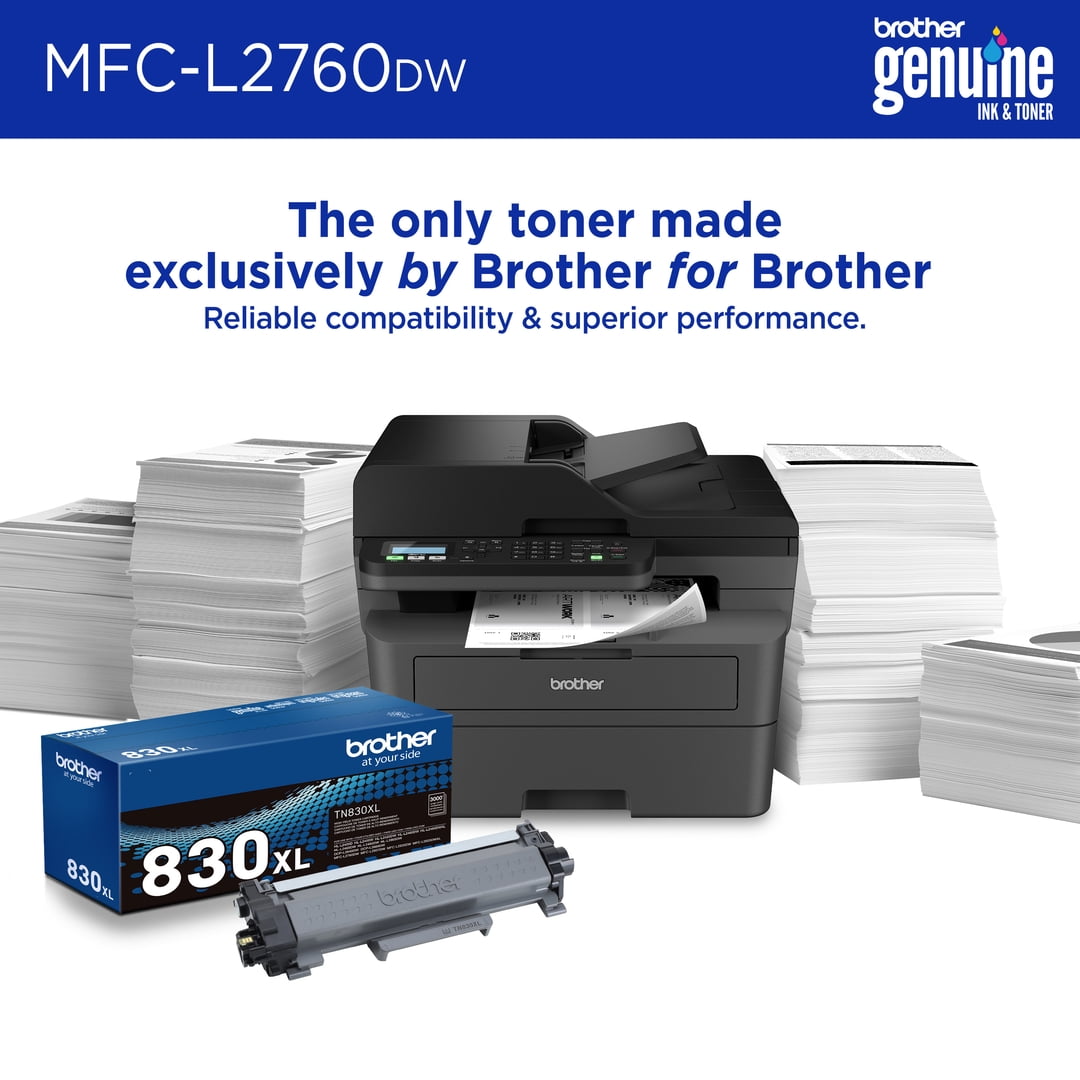 Brother Wireless MFC-L2760DW Compact Monochrome All-in-One Laser Printer with Copy, Scan and Fax, Duplex and Mobile Printing