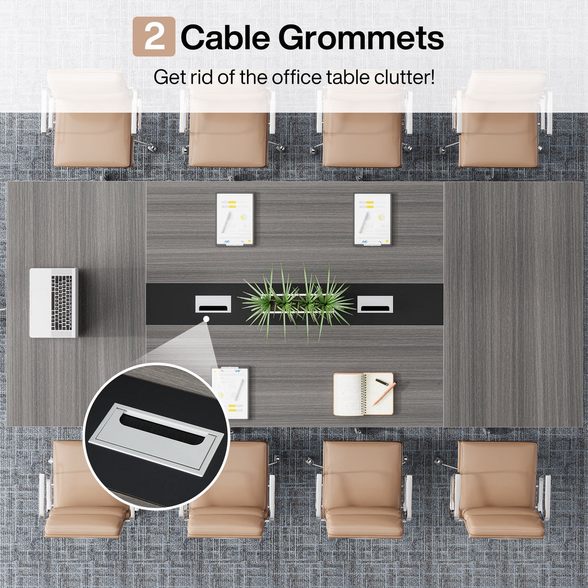 Fnova 94"Large Conference Table for 8-10 People, Modern Executive Meeting Table with Cable Management & Adjustable Feet, Heavy-Duty Office Conference Desk for Boardroom, Training Room