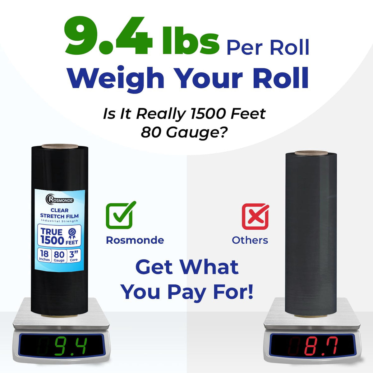 Rosmonde Black Plastic Stretch Wrap Bulk, 200 Rolls, 18 in x 1500 ft, 80 Gauge Thick, 3 in Core, Industrial Shrink Wrap for Warehouse, Moving, Shipping & Secure Packaging
