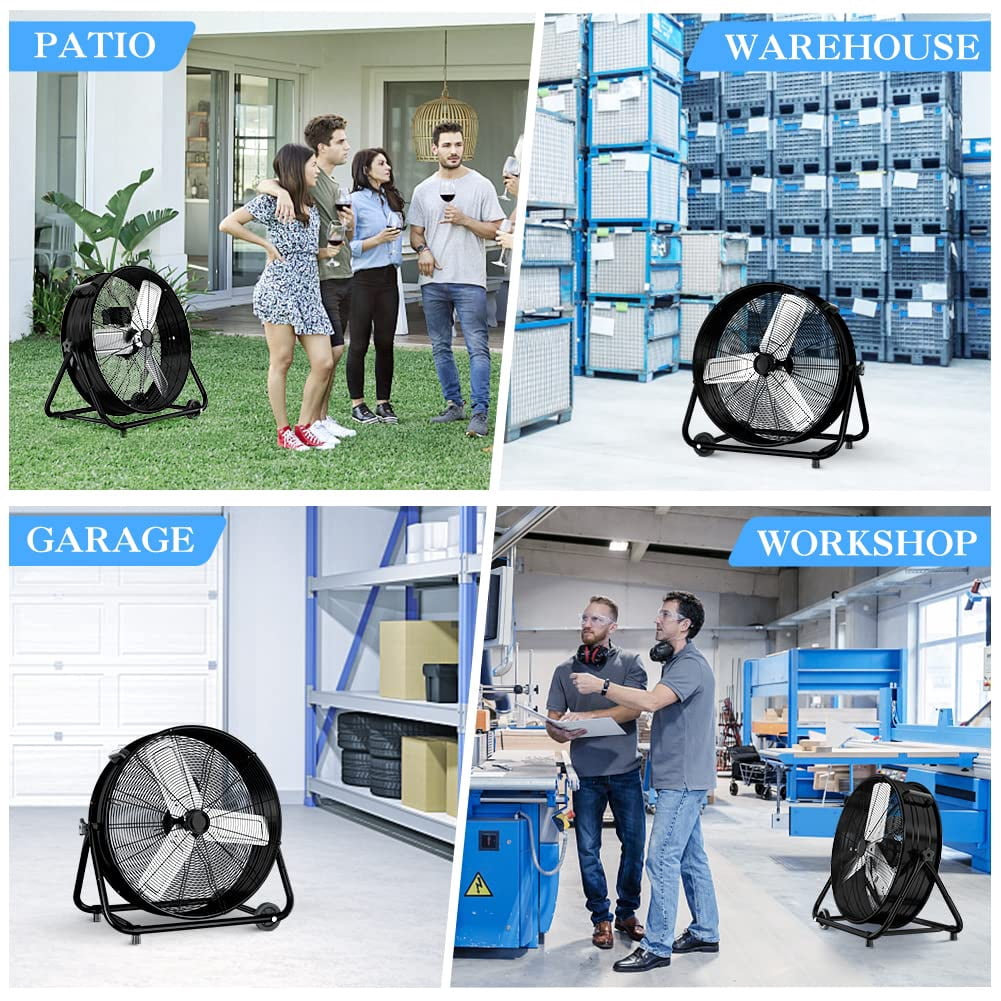 Nordic Hygge 24 in. High-Velocity 3-Speed Industrial Drum Fan with Wheels and Adjustable Tilt in Black