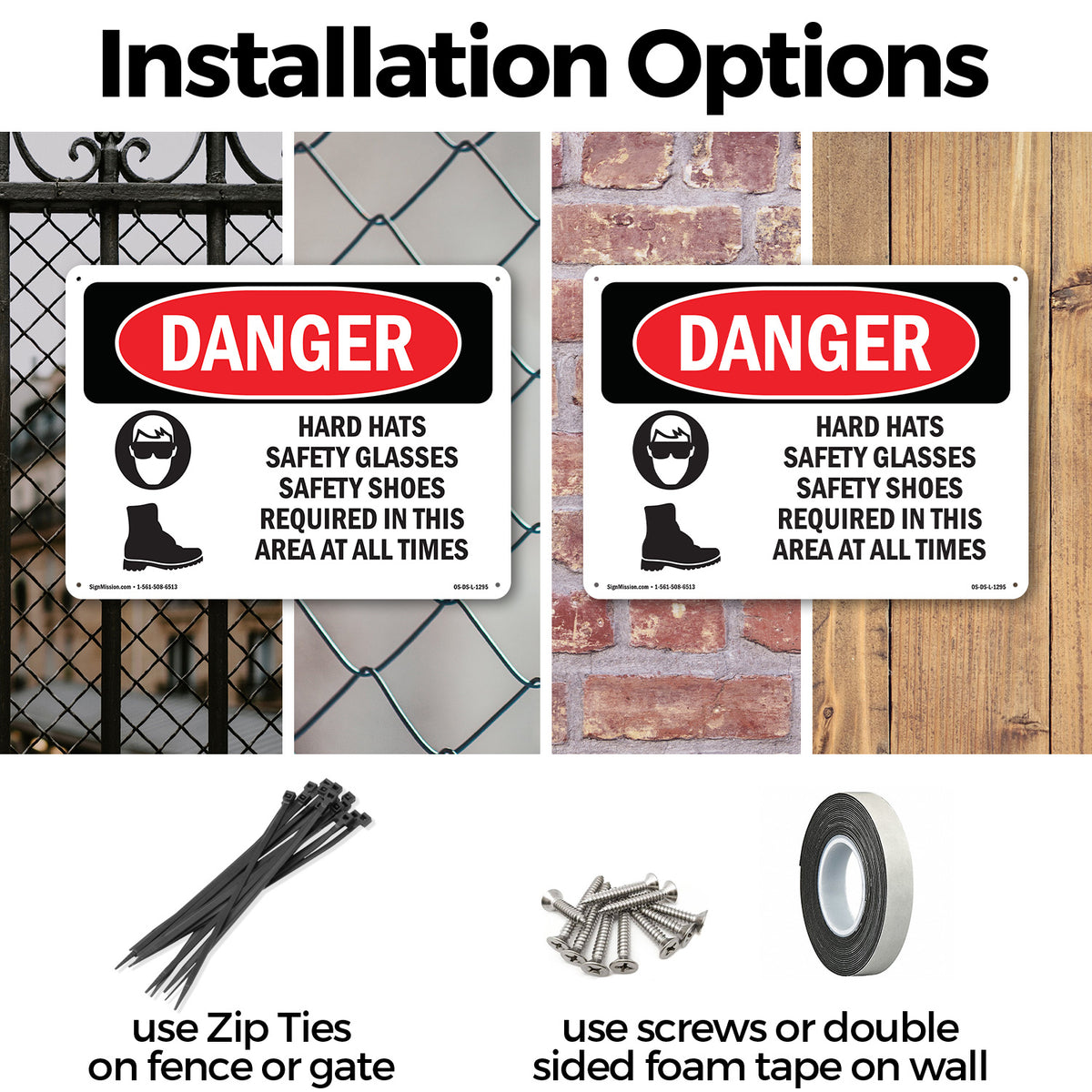 Hard Hats Safety Glasses Shoes Required OSHA Danger Aluminum Sign 24 Inch x 18 Inch - 5 Pack