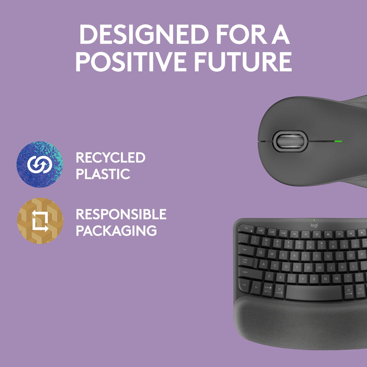 Logitech Wave Keys Combo, Wireless Ergonomic Keyboard with Signature M550 L Wireless Mouse, Graphite