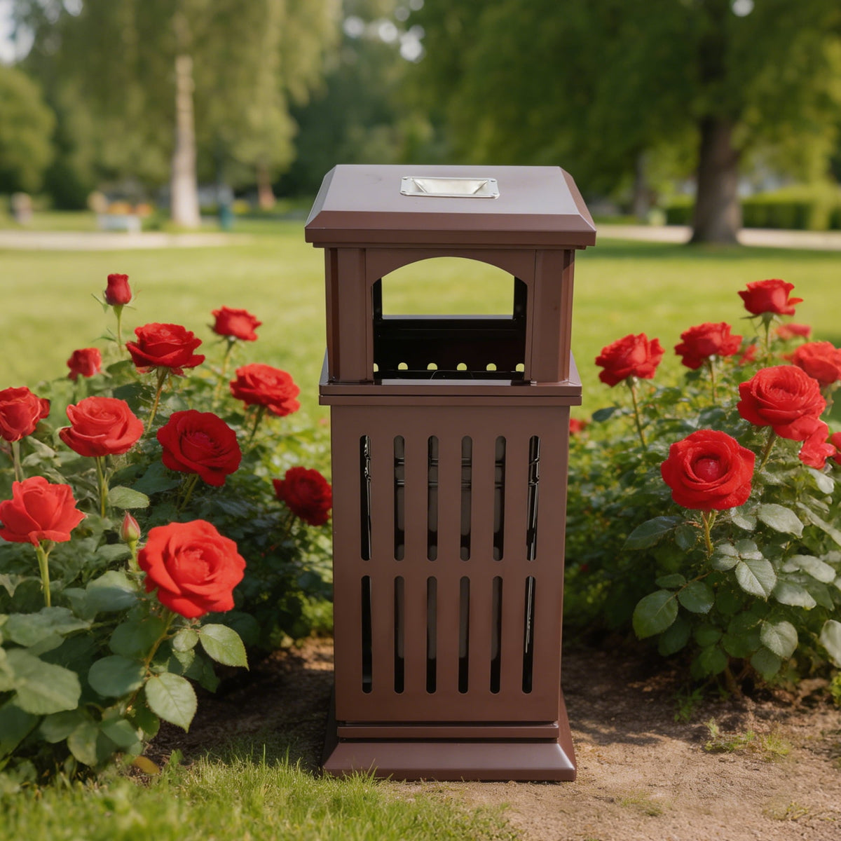 Trash Can with Lid, Large Commercial Garbage Waste for Yard Garage, Heavy Duty Industrial Waste Container (Dark Brown)