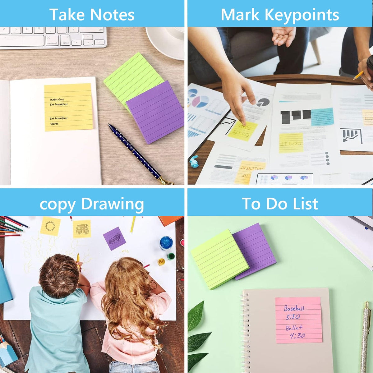 Tripumer 8 Pack Lined Sticky Notes Ruled Self Sticky Note 3 x 3 in 80 Sheets Each Pad 8 Colors