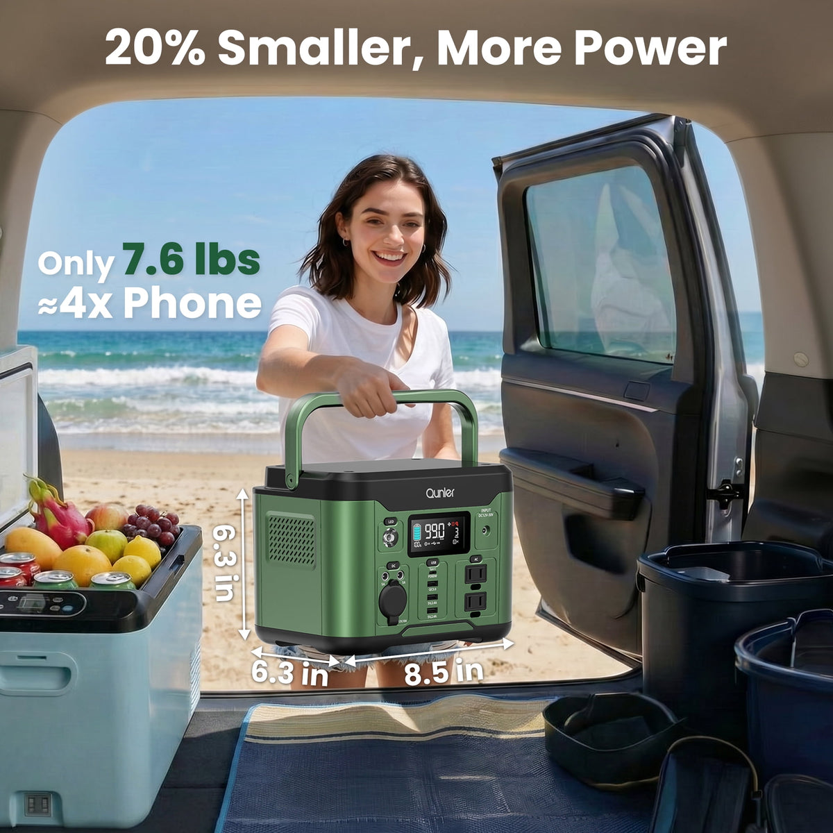 Qunler 300W 296Wh Portable Power Station, Pure Sine Wave 120V AC Outlet, 60W USB-C PD Backup Power Supply for Camping & Emergency，Green