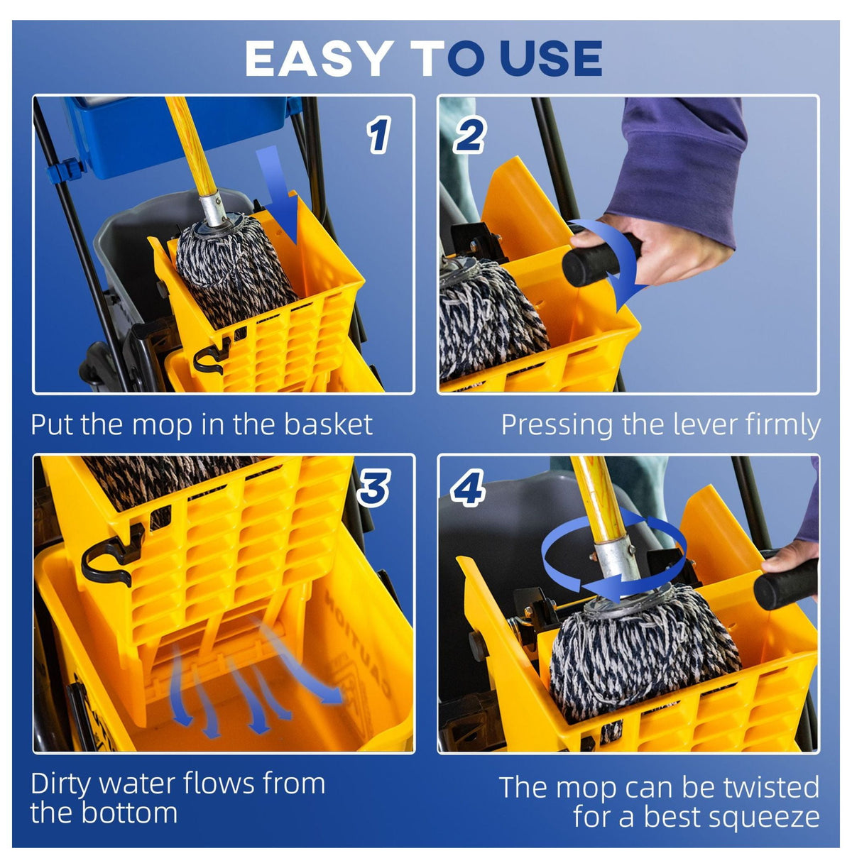 Mop Bucket with Wringer - 13.8 Gallon Commercial Mop Bucket Cart - Side Press Mop Bucket with Wheels - Heavy Duty Cleaning Bucket for Home, Office & Commercial Use