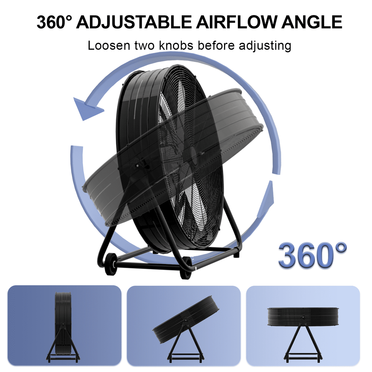 Rocyis 30 Inch Industrial High Velocity Drum Fan - 3 Speed 13000 CFM Air Circulation High Velocity Fan for Factory, Warehouse, and Commercial (Black)