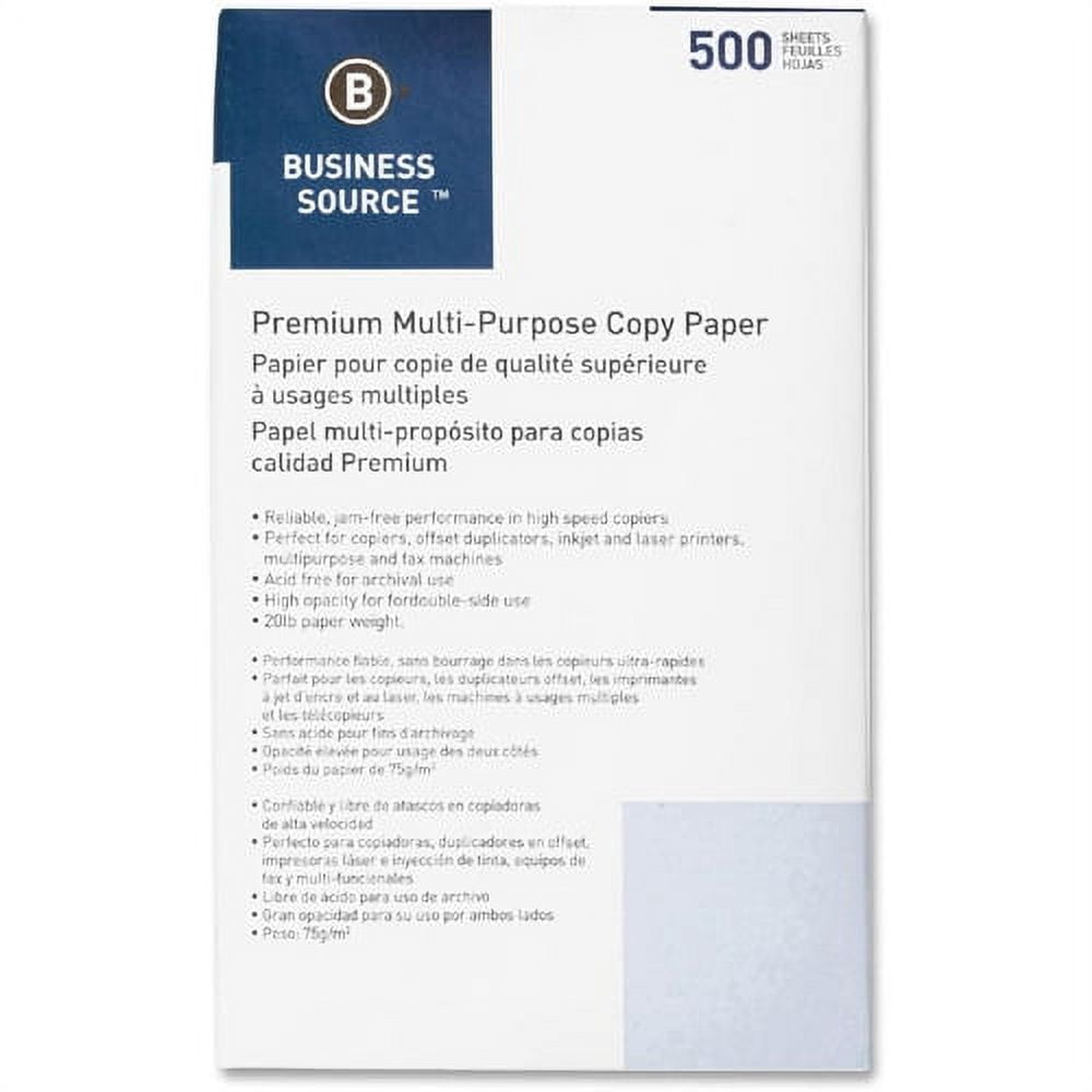 Business Source Premium Multipurpose Copy Paper Legal - 8 1/2" x 14" - 20 lb Basis Weight - 5000 / Carton - White