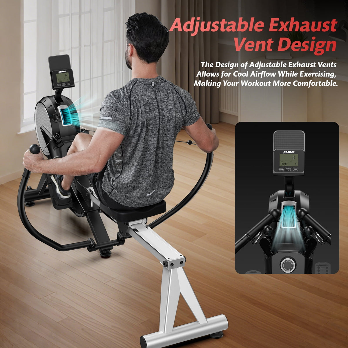 HASIMAN Dual Wind&Magnetic Rowing Machine 450lbs Weight Capacity Foldable Exercise Rower Full Motion Air Rower Machine with Built-In Bluetooth App for Home Cardio Workout