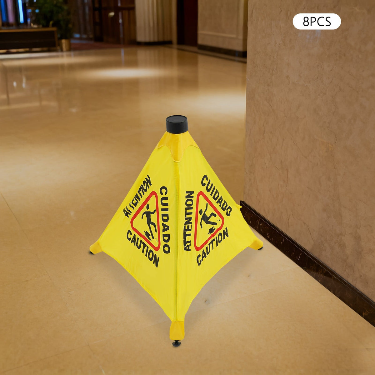 ToppiJoy 8 Pcs Wet Floor Sign with Storage Tube, 20 Inch Safety Signs, for Commercial Stores Grocery Restroom Office