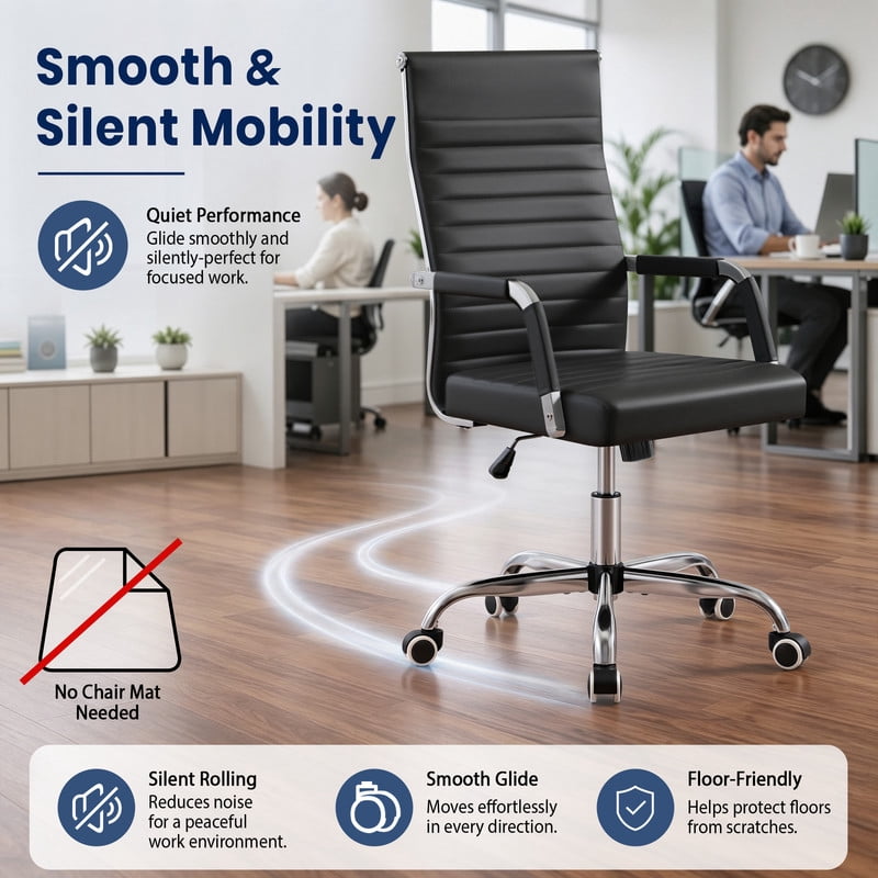 Lacoo Mid-Back Faux Leather Office Desk Chair Executive Conference Task Chair with Arms, Black