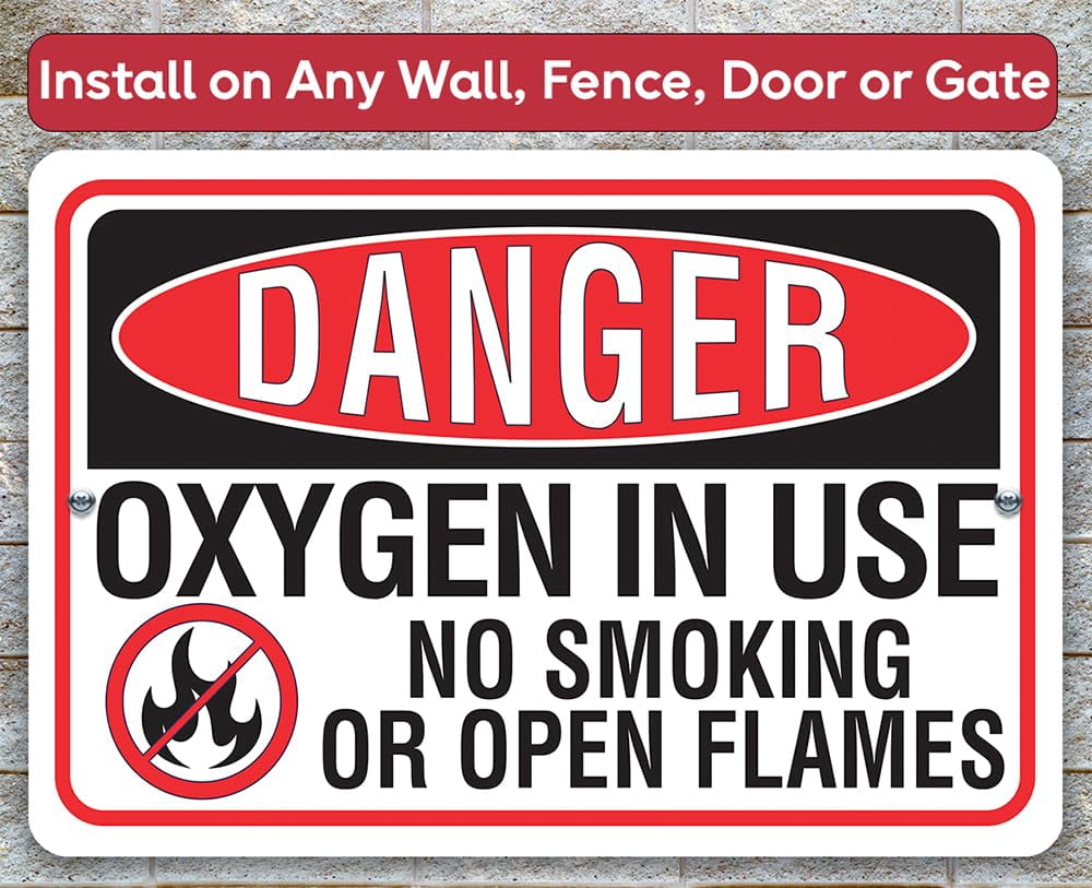 Danger Oxygen in Use, No Smoking or Open Flames - Use Indoor/Outdoor - Sign Metal Tin Sign 8x12 Inch