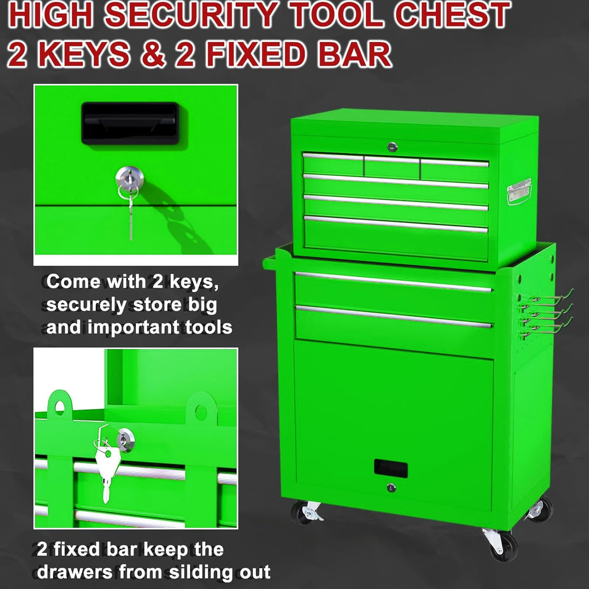 Artbros 8-Drawer Rolling Tool Chest, Large Tool Cabinet with Wheels, Detachable Toolbox Storage for Garage, Repair Shop, Workshop, Green