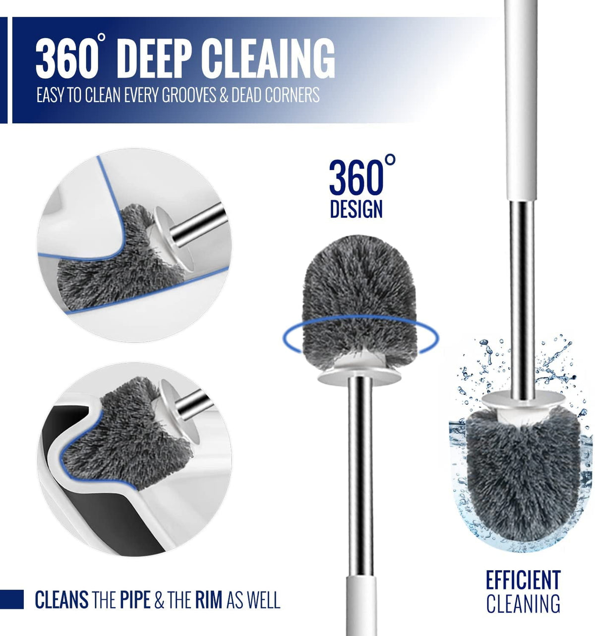 True Fresh 2 in 1 Toilet Brush and Plunger Set Stainless Steel - Toilet Plunger and Toilet Brush and Caddy Holder