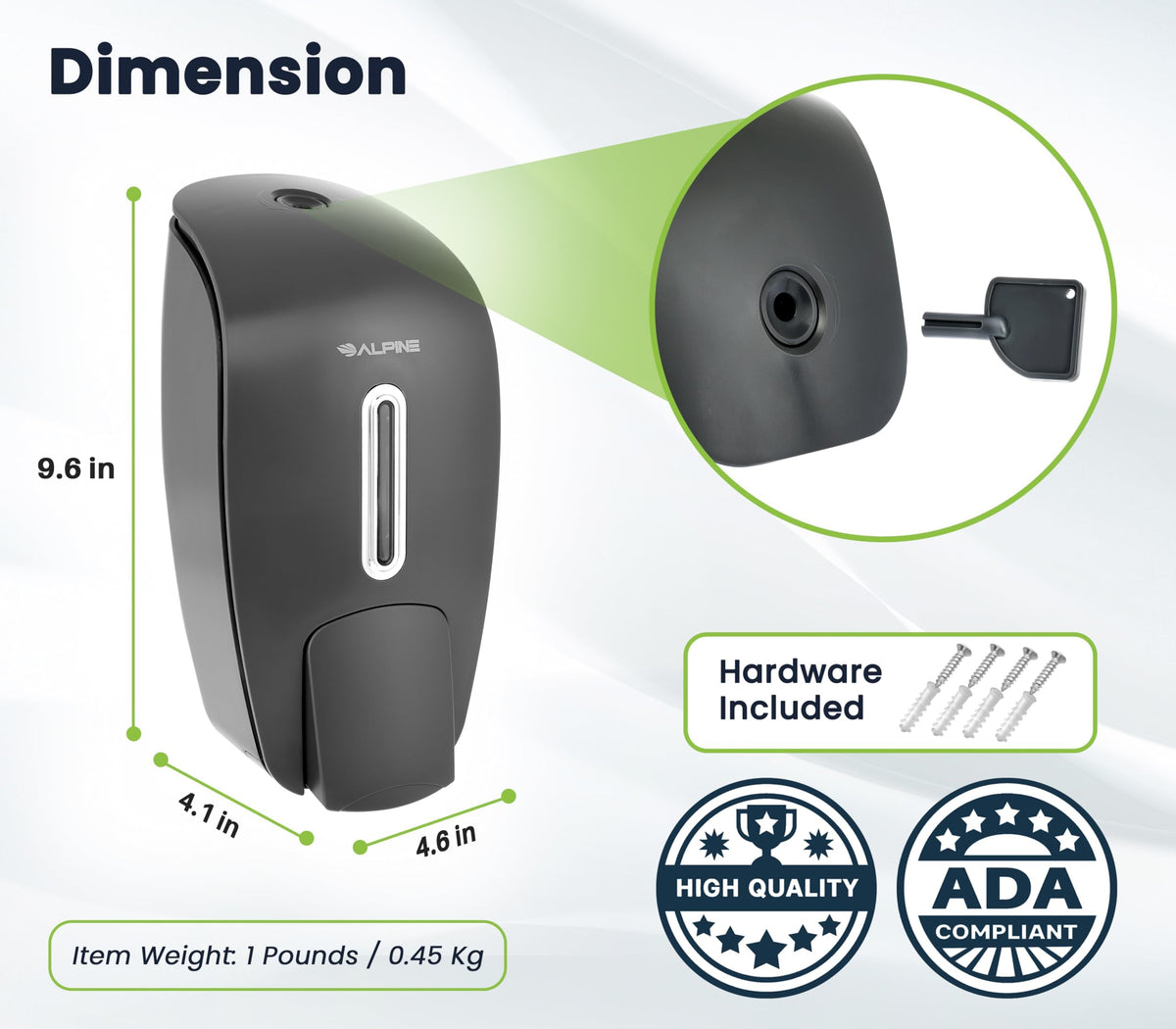 Alpine Manual Soap Dispenser Wall Mount - Commercial Soap Dispenser Wall Mounted for Liquid Soap & Hand Sanitizer Perfect for Bathroom, Kitchen, Refillable 800 ml Capacity (Grey)