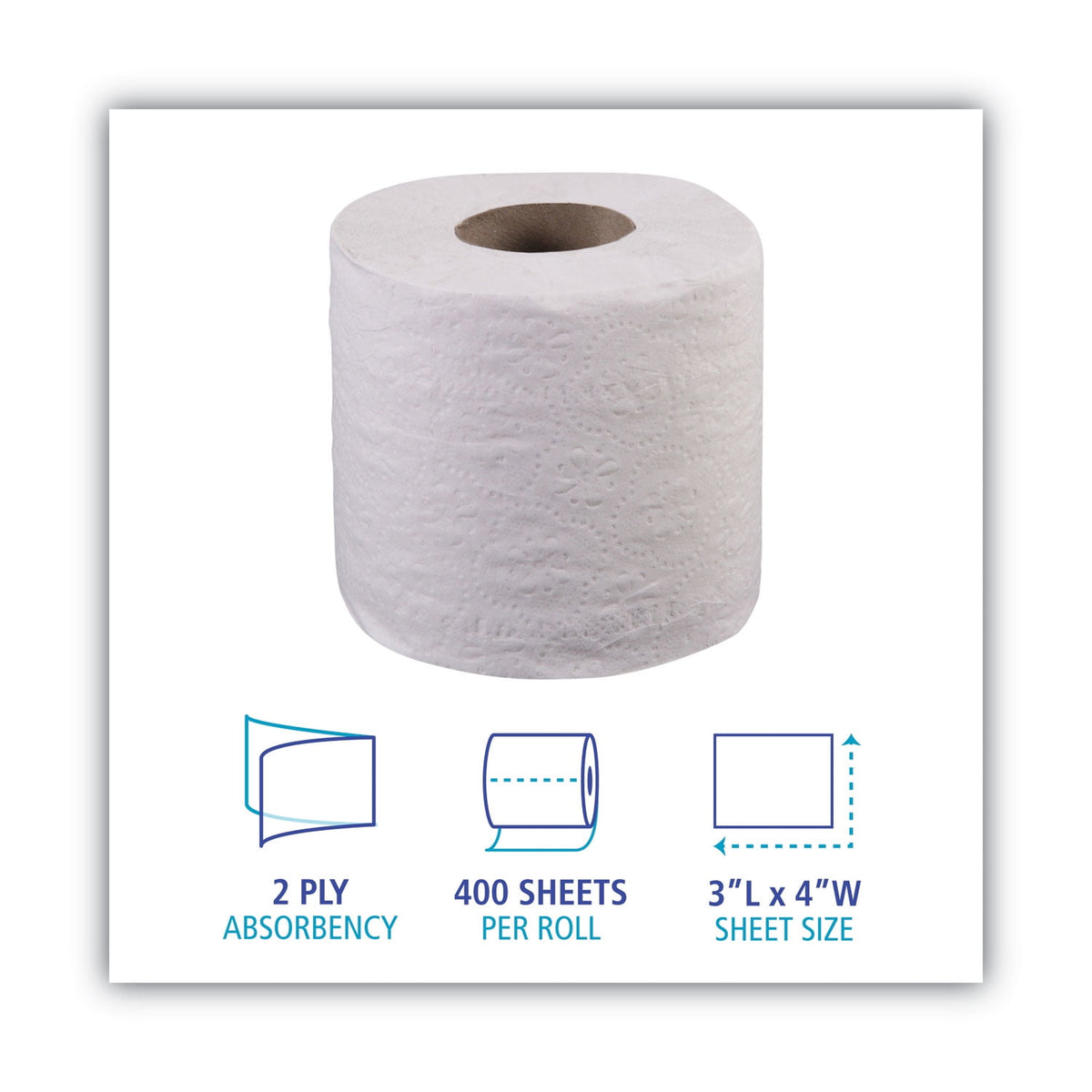 Boardwalk 2-Ply White Toilet Tissue, Septic Safe, 400 Sheets Per Roll, 96 Rolls Per Carton