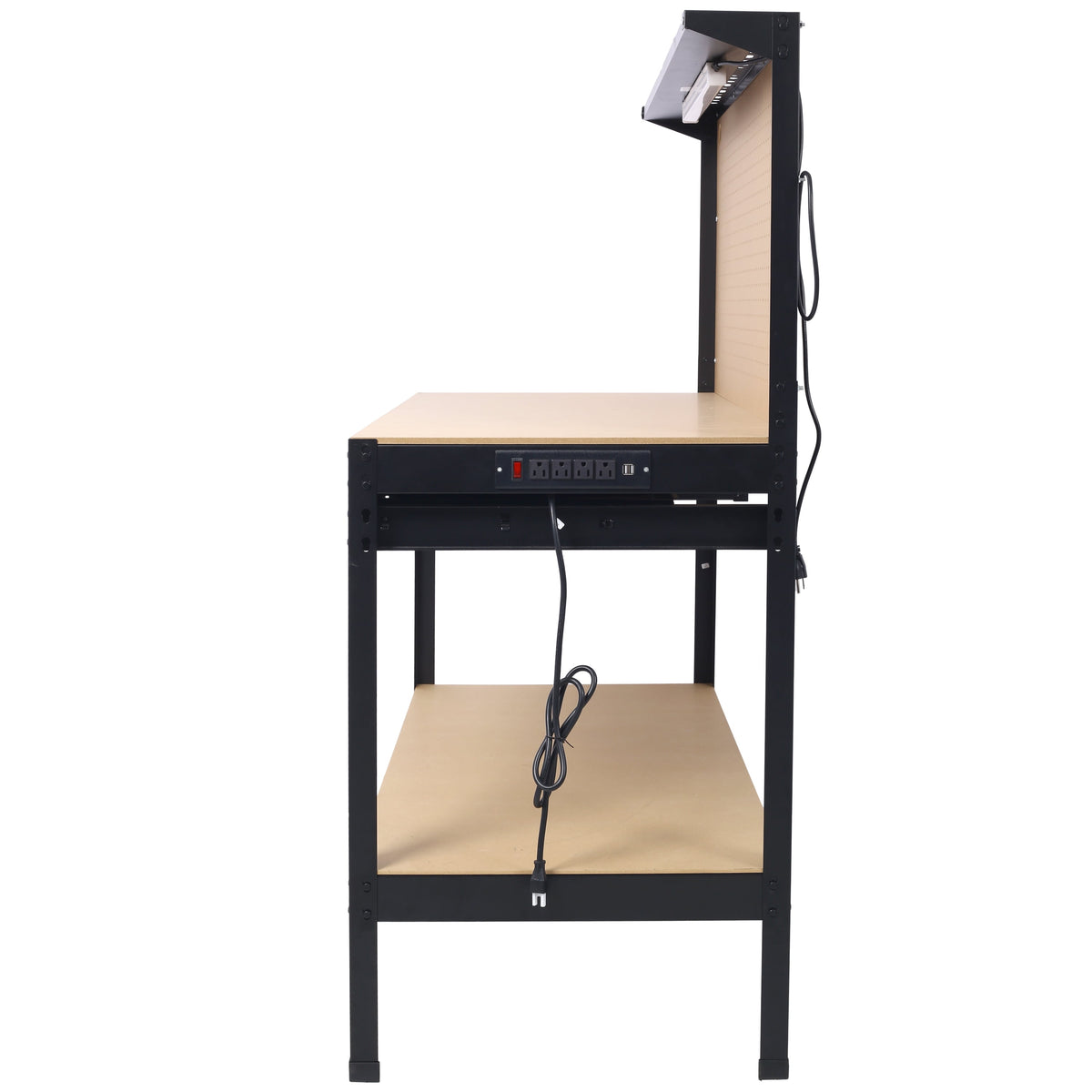 DUOSONG Steel Workbench Tool Storage Work Bench Workshop Tools Table W/Drawer And Peg Board ,4Xac Outlets 2Xusb Ports Black Steel Other