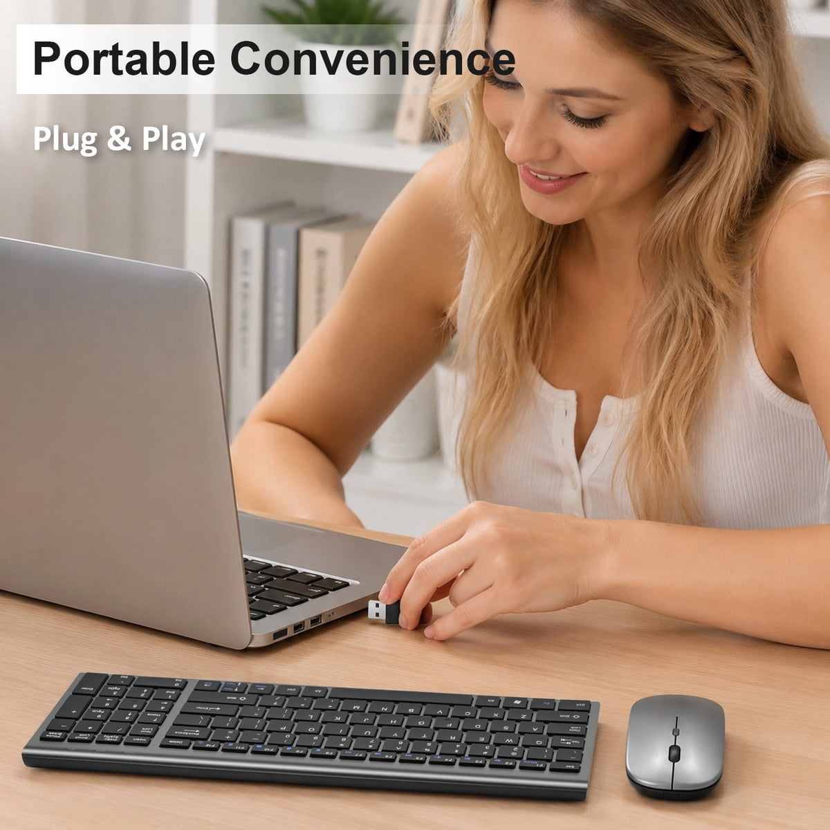 SANPTENT Slim Wireless Keyboard and Mouse Combo, Sleek Design, Rechargeable, Sleep Mode for Windows, Mac, Laptop, Space Gray
