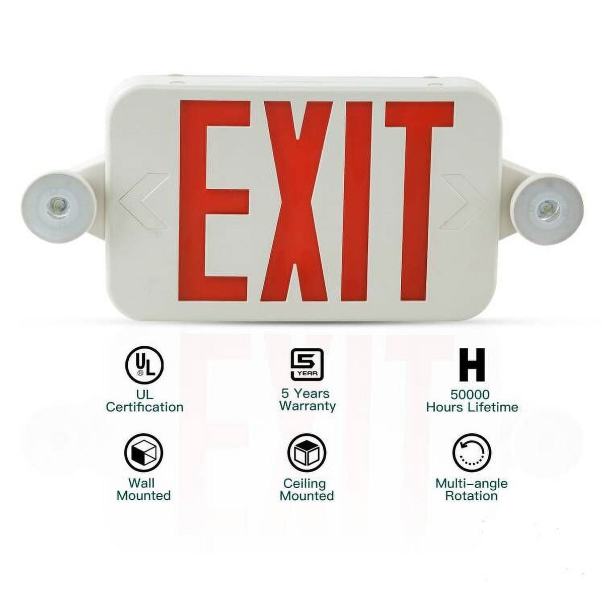 Spectsun 1 Pack Red & Green LED Exit Sign with Emergency Lights-Two LED Adjustable Head Emergency Exit Light,UL Listed-120-277VAC .