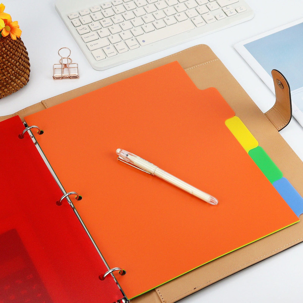 JOGZMZ 6-Tab Binder Dividers with Pockets, Frosted Plastic 3-Hole Punch File Organizers, Waterproof Expanding Folder Inserts for Office Documents