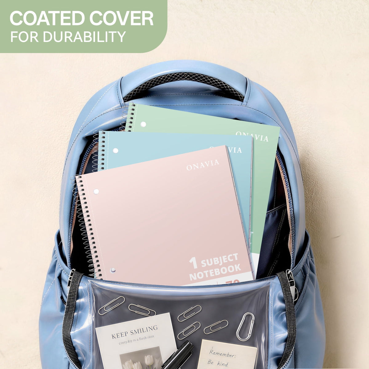 ONAVIA Spiral Notebook, College Ruled, 1 Subject Notebook Bulk, 5 Pack, 8" x 10.5", Durable Cardboard Back with 3 Hole Punched Paper for&nbsp;Classroom and Office, 70 Sheets, Black