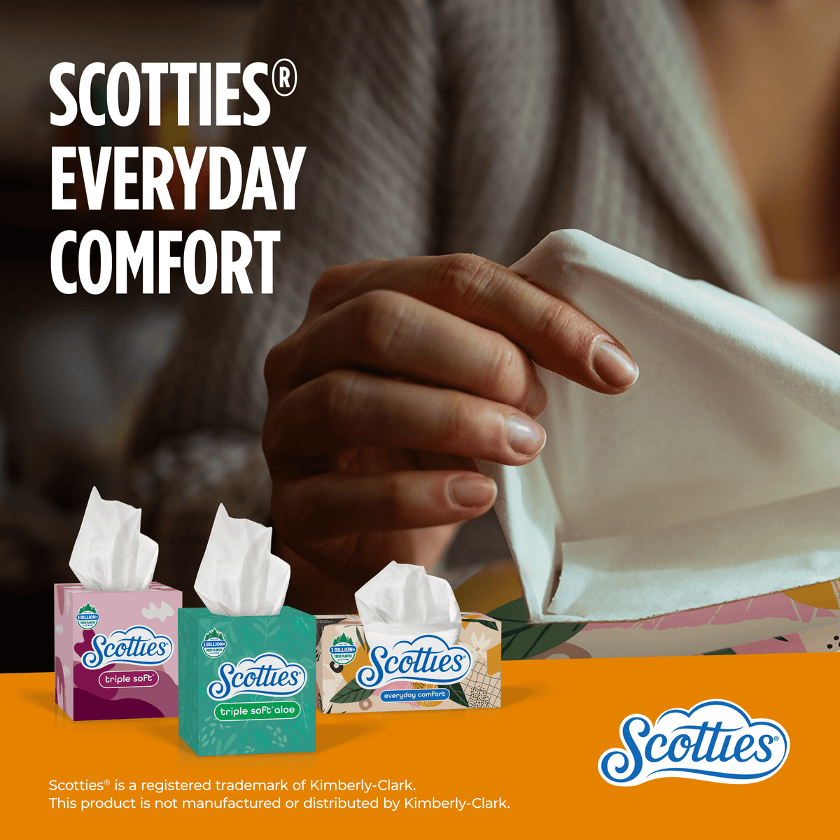 Scotties Everyday Comfort Facial Tissues, 4 Cube Boxes, 64 Facial Tissues per Box, 2-Ply (256 Total Sheets)