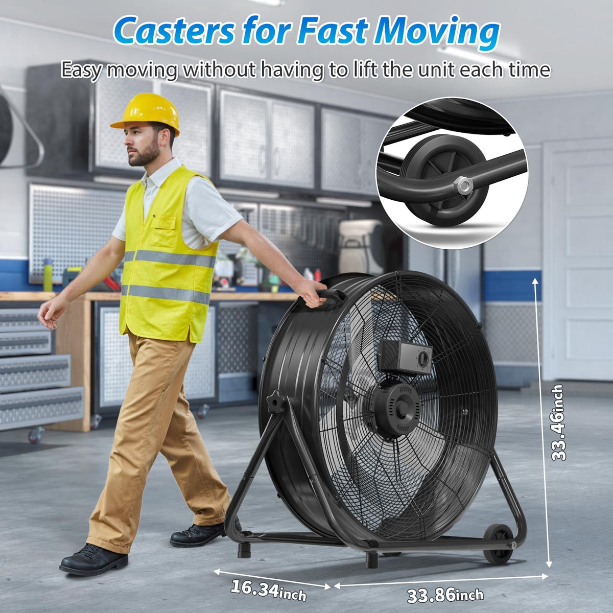 Nordic Hygge 30 in. 14000 CFM Heavy Duty 3-Speed Industrial Drum Fan with 360-Degree Tilt in Black