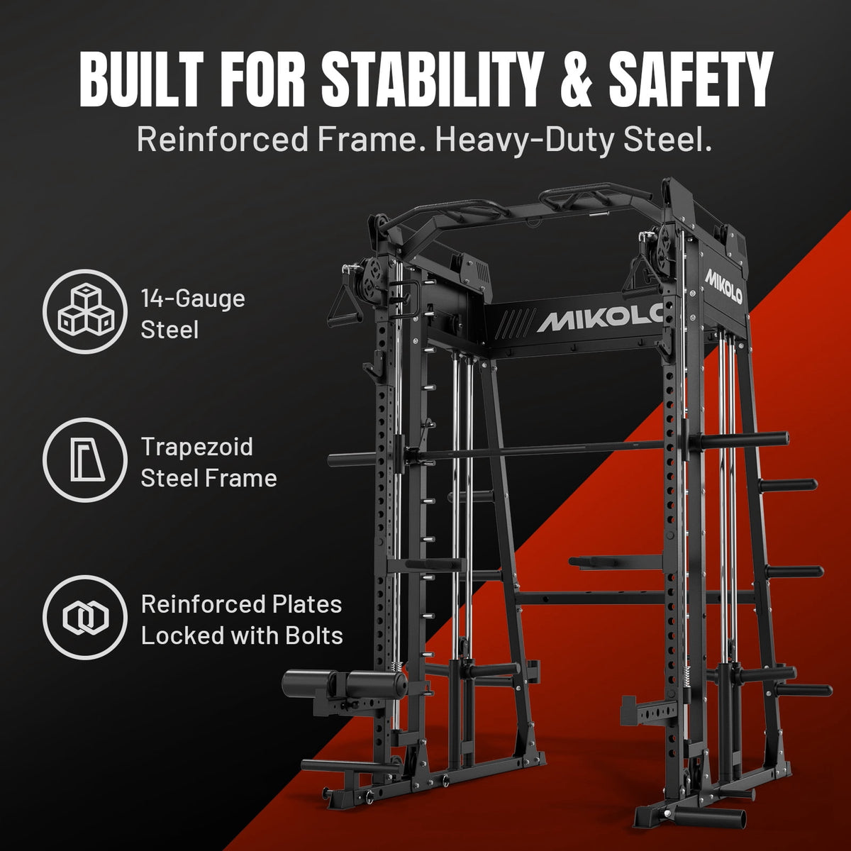 Mikolo M11 Smith Machine Home Gym, 2200LBS Power Rack with Functional Trainer, Cable Crossover, LAT Pulldown, Low Row, Landmine and Plate Storage for Full Body Strength Training