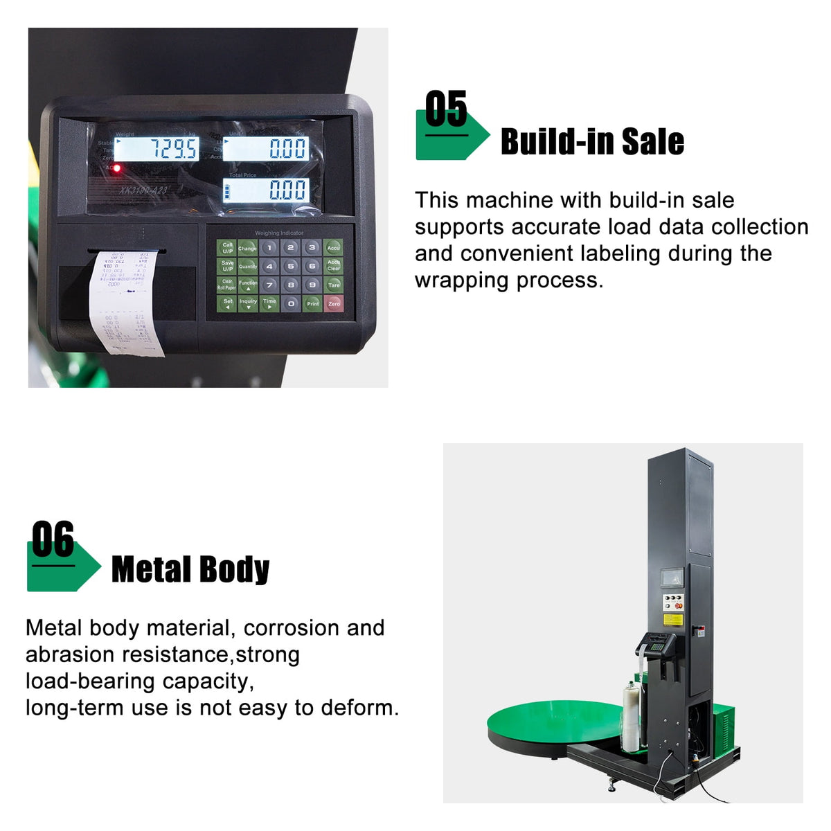 HPDMC Heavy Duty Automatic Pallet Stretch Wrap Machine with Integrated Scale and Label Printer - 4400 lbs Capacity, 110V AC, 65" Turntable, Industrial Stretch Film Wrapper for Warehouse & Logistics