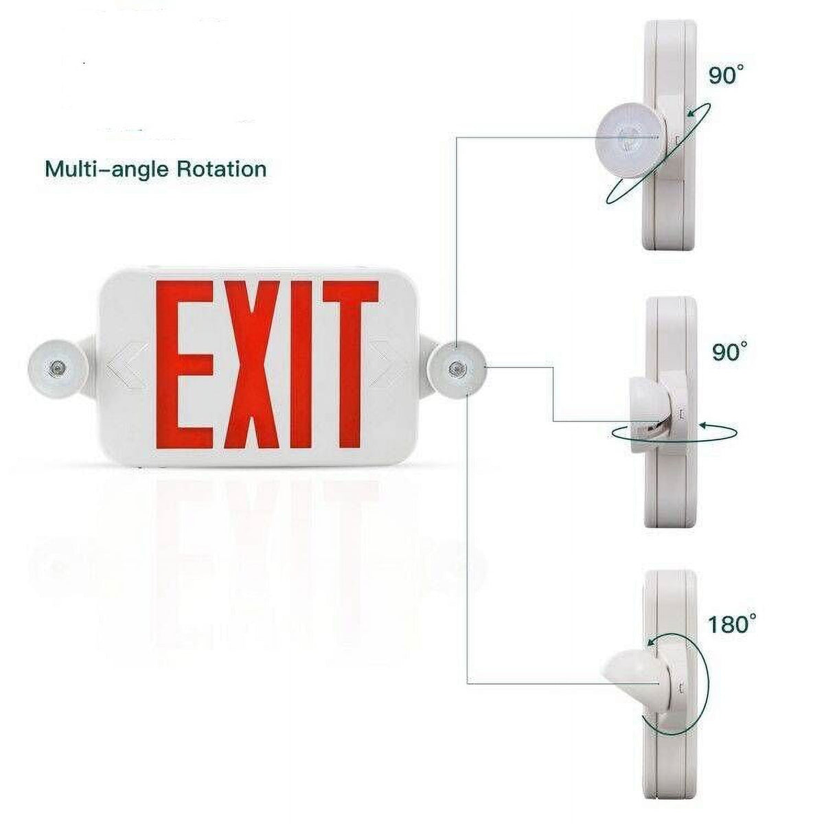 Spectsun 1 Pack Red & Green LED Exit Sign with Emergency Lights-Two LED Adjustable Head Emergency Exit Light,UL Listed-120-277VAC .