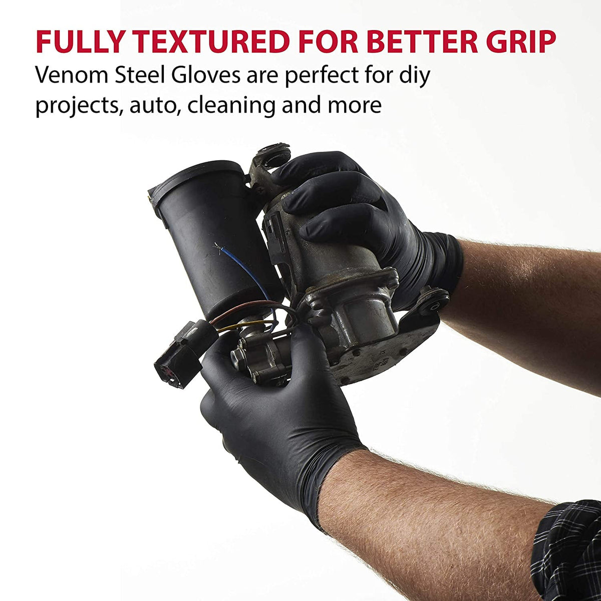 Venom Steel Premium Industrial Black Nitrile Gloves, One Size Fits Most, 100 Count