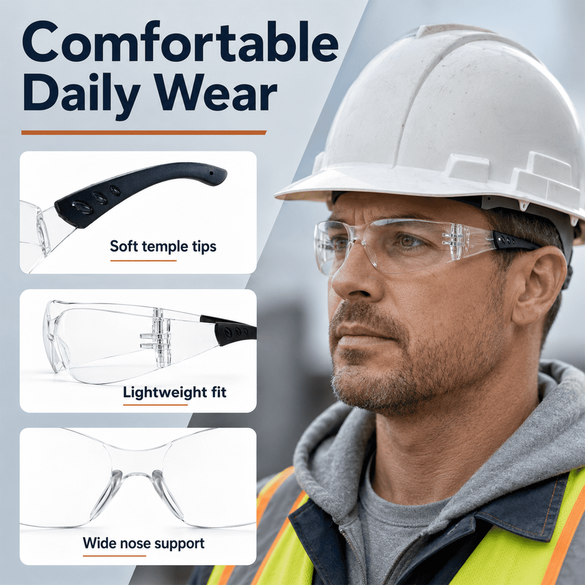 Safety Glasses 12-Pack, Clear Protective Eyewear with Scratch & Impact Resistant Lenses, Wraparound Glasses for Construction, Lab, Workshop