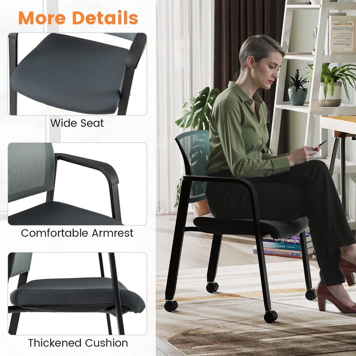 Gymax 12 PCSC Conference Chairs Stackable Office Guest Mesh Chair Waiting Room Wheels