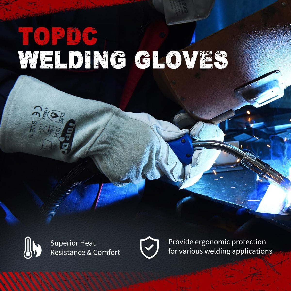 Cowhide Leather Protective Stick Welding Steel Fabrication Gloves,14 Inch Large