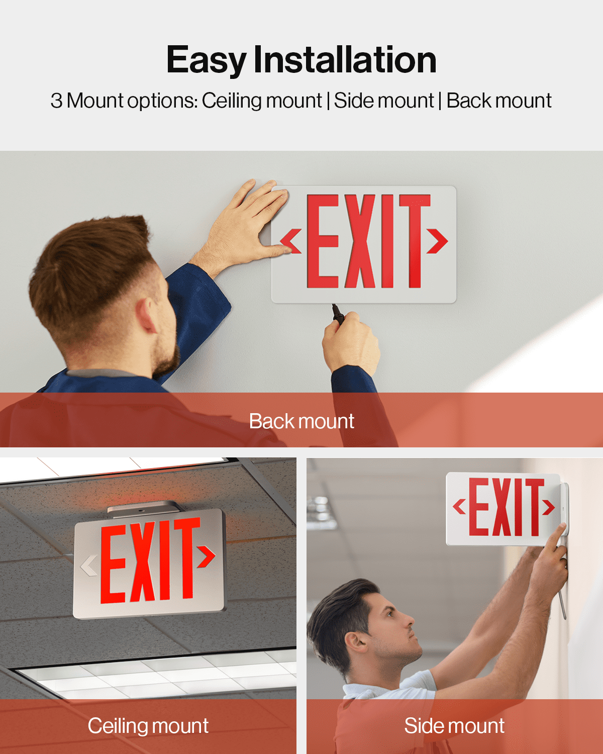 Sunco 12 Pack LED Exit Sign with Emergency Light, Commercial Grade Double Sided Fire Exit Lights, Backup Battery, Illuminated Emergency Exit, 120-277V, Dual Mounting, UL 94V-0 Fire Resistant.