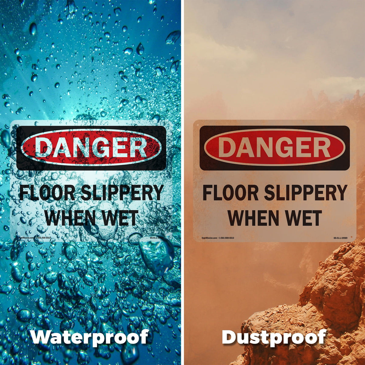 Floor Slippery When Wet OSHA Danger Aluminum Sign 18 Inch x 12 Inch - 10 Pack